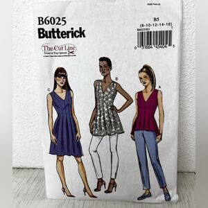 Butterick B6025 Sewing Pattern sleeveless pleated dress tunic size 8-16